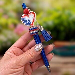 Patriotic Blue Pen with Heart Charm